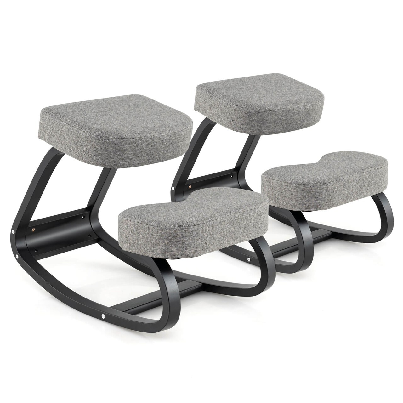 Costway 2 Pcs Rocking Kneeling Chair Ergonomic Posture Correcting Back Padded Cushion